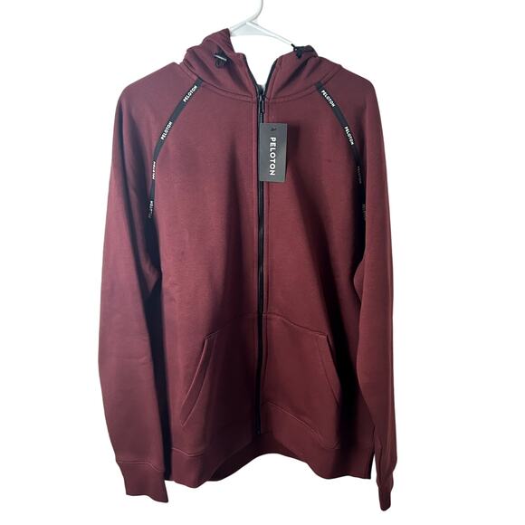 Peloton Cozy Fleece Taped Full Zip Up Mens Size Large Maroon Black NWT - Picture 2 of 10